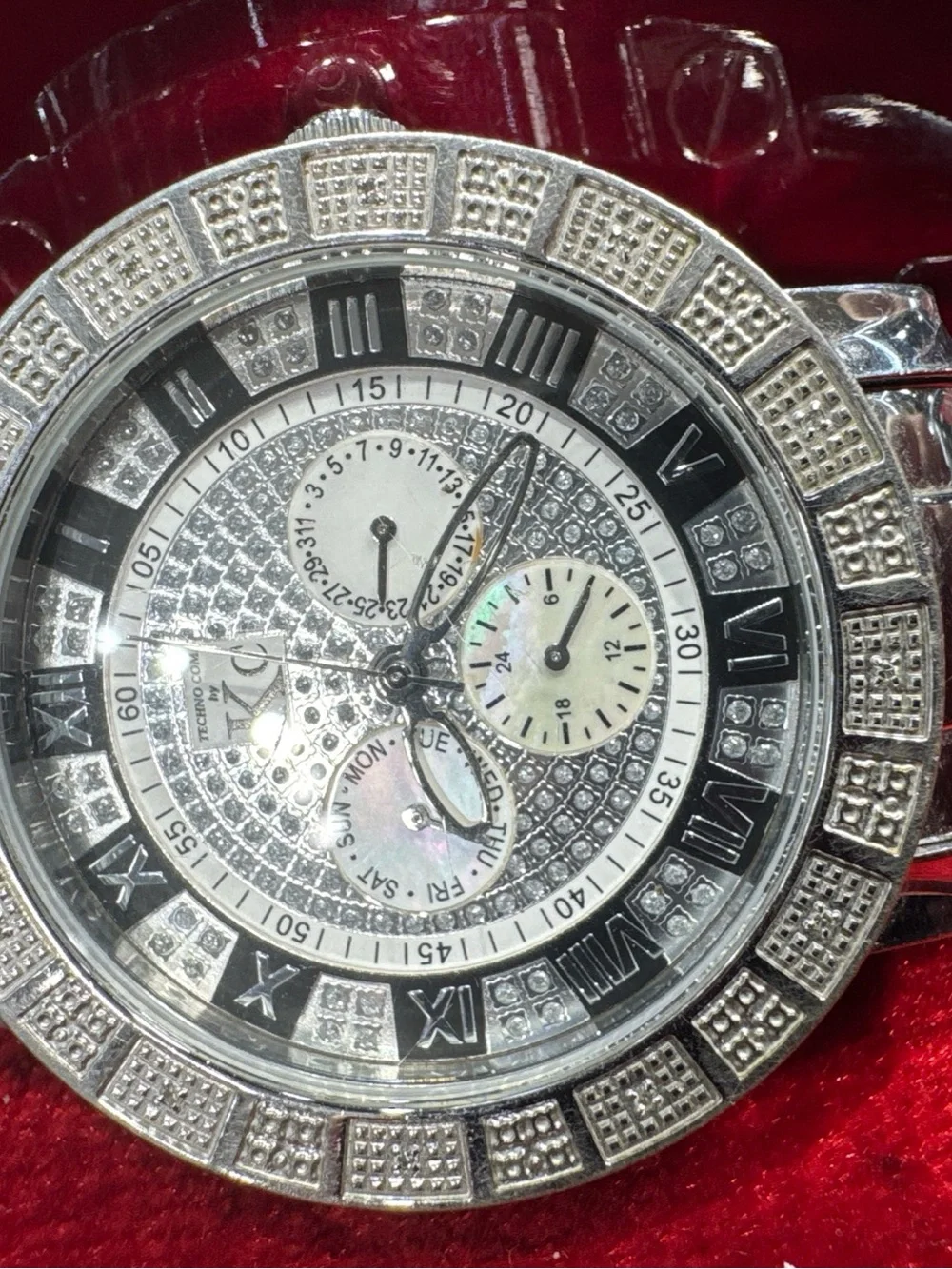 KC Men’s Genuine Diamond Watch Stainless Steel Iced Out Working Pre-Owned